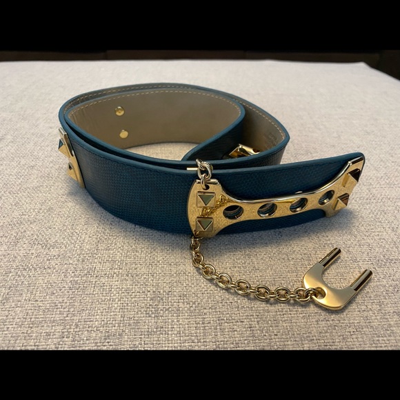 BCBG Accessories - BCBG Blue & Gold Leather Studded Accent Belt
